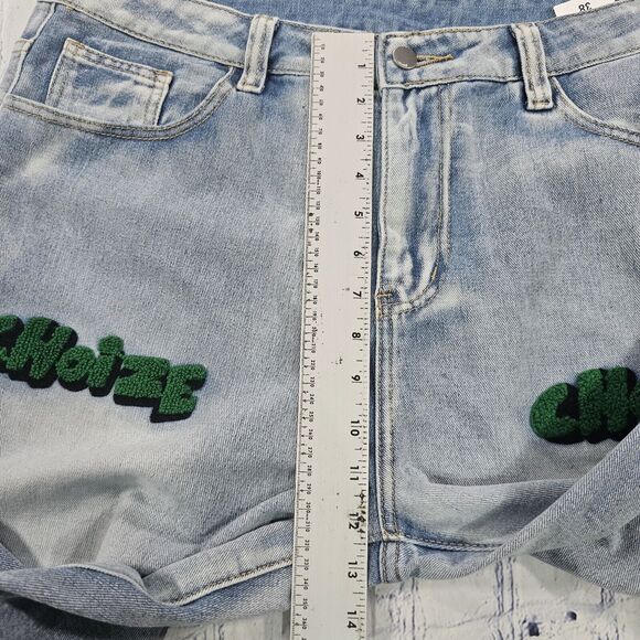 Choize MENS SIZE 38 Baggy Wide Leg Jeans Blue Wash Y2K Skater Street EMBROIDERED - Picture 4 of 11